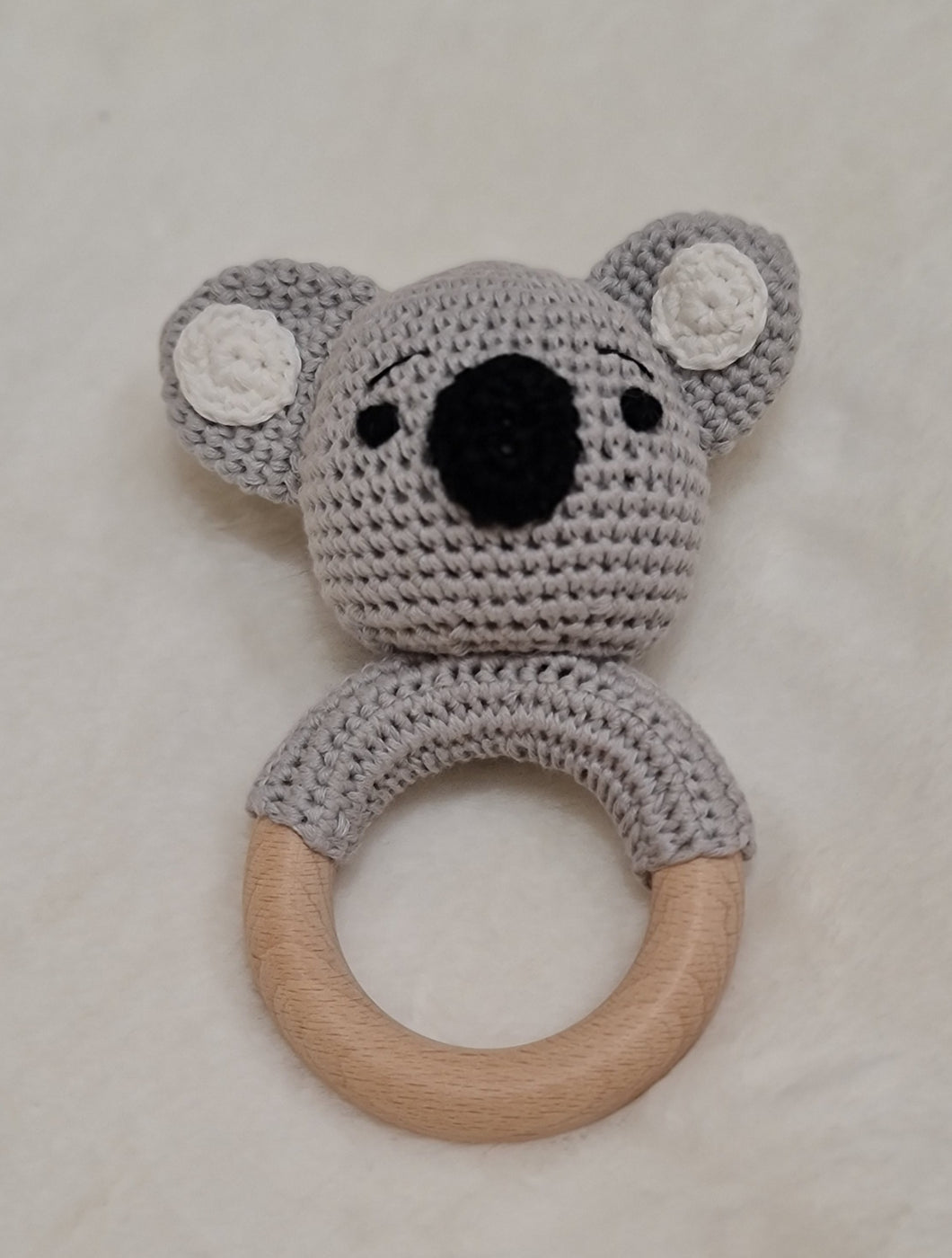 Natural & Handmade Crochet Wooden Rattle Teether - Koala