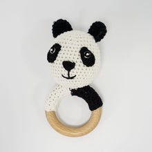 Load image into Gallery viewer, Natural &amp; Handmade Crochet Wooden Rattle Teether Ring - Panda