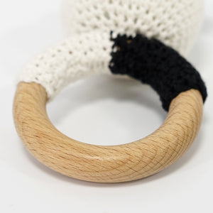 Natural & Handmade Crochet Wooden Rattle Teether Ring - Panda