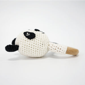 Natural & Handmade Crochet Wooden Rattle Teether Ring - Panda